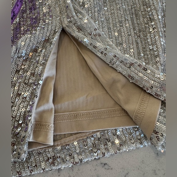 Eliza J Silver Sequin Flutter Sleeve Mock Neck Dress Women’s Sz 14 NWT - Picture 15 of 16